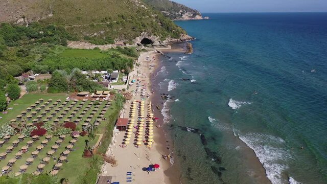 Riviera di Ulisse, Sperlonga, the Grotta di Tiberio and its beach.
Aerial shot with drone of the coast of Sperlonga,