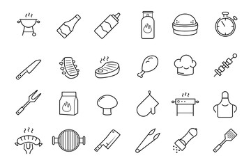 Grill, steak house, barbecue vector icon set. 