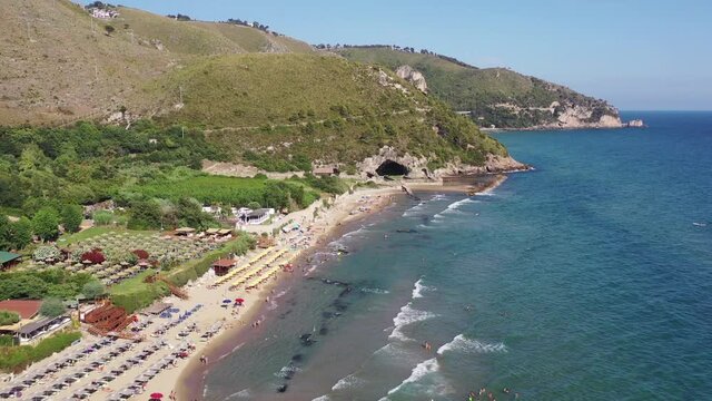 Riviera di Ulisse, Sperlonga, the Grotta di Tiberio and its beach.
Aerial shot with drone of the coast of Sperlonga,