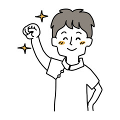 エイエイオーをしている看護師（男性）