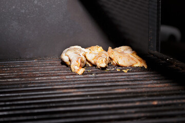 Chicken Barbecue. Seasoned raw food placed on the barbecue grill
