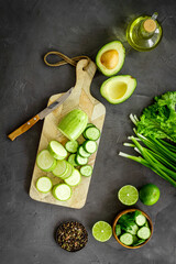 Raw vegetables diet. Green vegetables and fruits - ready to eat