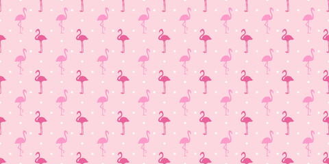 Seamless dotted background with flamingos. Simple abstract texture