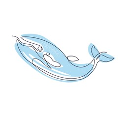 The whale is drawn with one line. Minimalistic graphics. Continuous line.