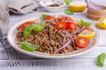 Salad with buckwheat and vegetables