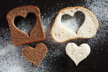 Bread with a heart-shaped cut