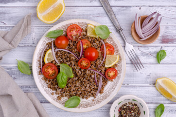 Salad with buckwheat and vegetables