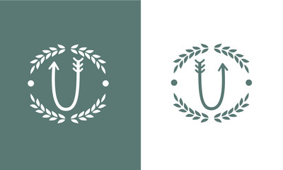 Minimalist Laurel wreath  initial  letter logo