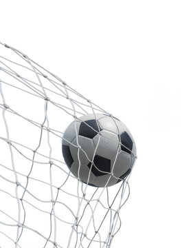 Goal! Soccer Ball In The Net Isolated On White Background