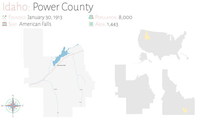Fototapeta na wymiar Large and detailed map of Power county in Idaho, USA.