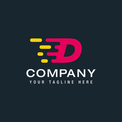 Letter D with Fast logo, Speed, Moving and Quick, Digital and Technology for your Corporate identity