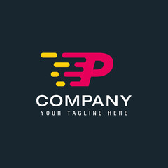 Letter P with Delivery service logo, Fast Speed, Moving and Quick, Digital and Technology for your Corporate identity