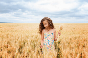 A young girl walking in a wheat field