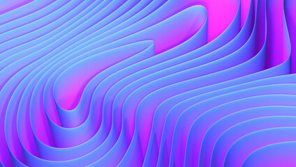Background with the image of diagonal abstract geometric wavy folds in gradient pink and blue colors. 3d rendering.