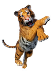 3D Rendering Big Cat Tiger on White
