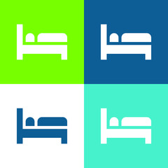Bed Flat four color minimal icon set