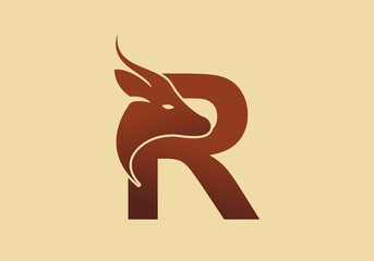 Brown color of R initial letter with deer head