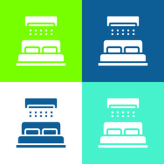 Bed Flat four color minimal icon set