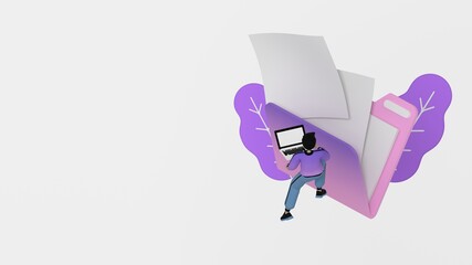 File searching. Computer document, trendy 3d illustration, 3d rendering.