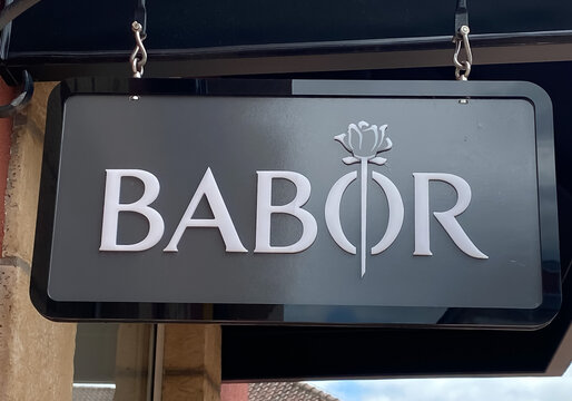 Roermond, Netherlands - July 1. 2021: View on store facade with logo lettering sign of babor cosmetic pruducts company