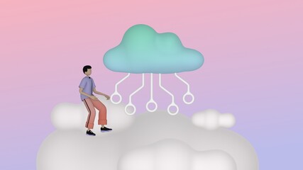 Cloud communication. Technology network, trendy 3d illustration, 3d rendering.