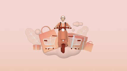 Man shopping delivery, trendy 3d illustration, 3d render.