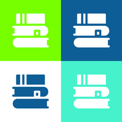 Books Flat four color minimal icon set