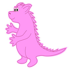 Pink dragon in cartoon style on a white isolated background.