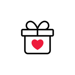 Simple Flat Gift Icon Illustration Design, Present Gift Box Symbol with Heart Shape Template Vector