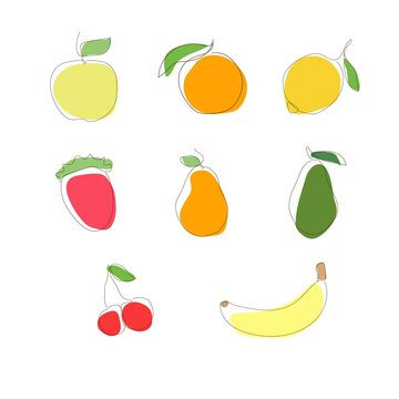One line art hand draw fruits