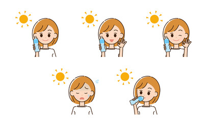 熱中症対策をする女性のイラスト