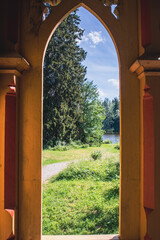 view through the window of a pavilion