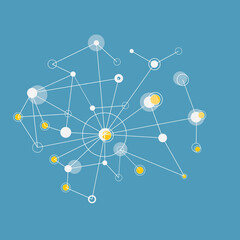 Network connectivity design. Communication cyan structure. Abstract dots and lines vector background