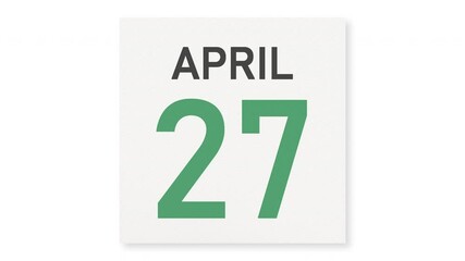April 27 date behind crumpled paper page of a calendar, 3d animation