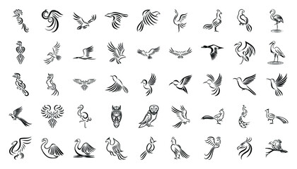 Line art icon set of bird