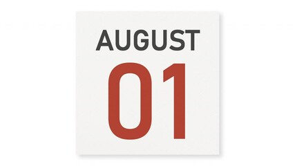 August 1 date behind torn page of a calendar, 3d animation