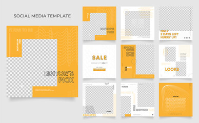 social media template banner blog fashion sale promotion. fully editable instagram and facebook square post frame puzzle organic sale poster. fresh yellow element shape vector background