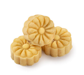Delicious mung bean cake for Mid-Autumn Festival food isolated on white table background.