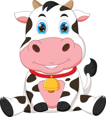 cartoon cute baby cow posing sitting
