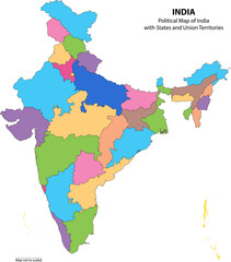 Obraz premium Colored political map of India with states and union territories