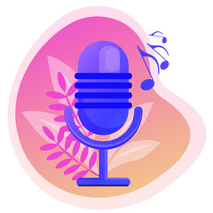 Microphone. Popular music. Popular singer tour, pop music industry, top chart artist, musical band production service, recording studio. Record a voice message, podcast, music, song. Recording. Web