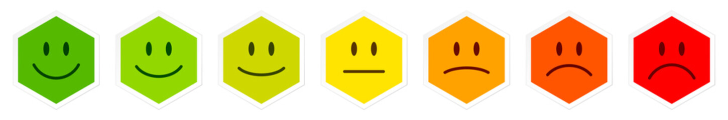 Sieben Waben Feedback Gesichter Weißer Rahmen Grün Zu Rot