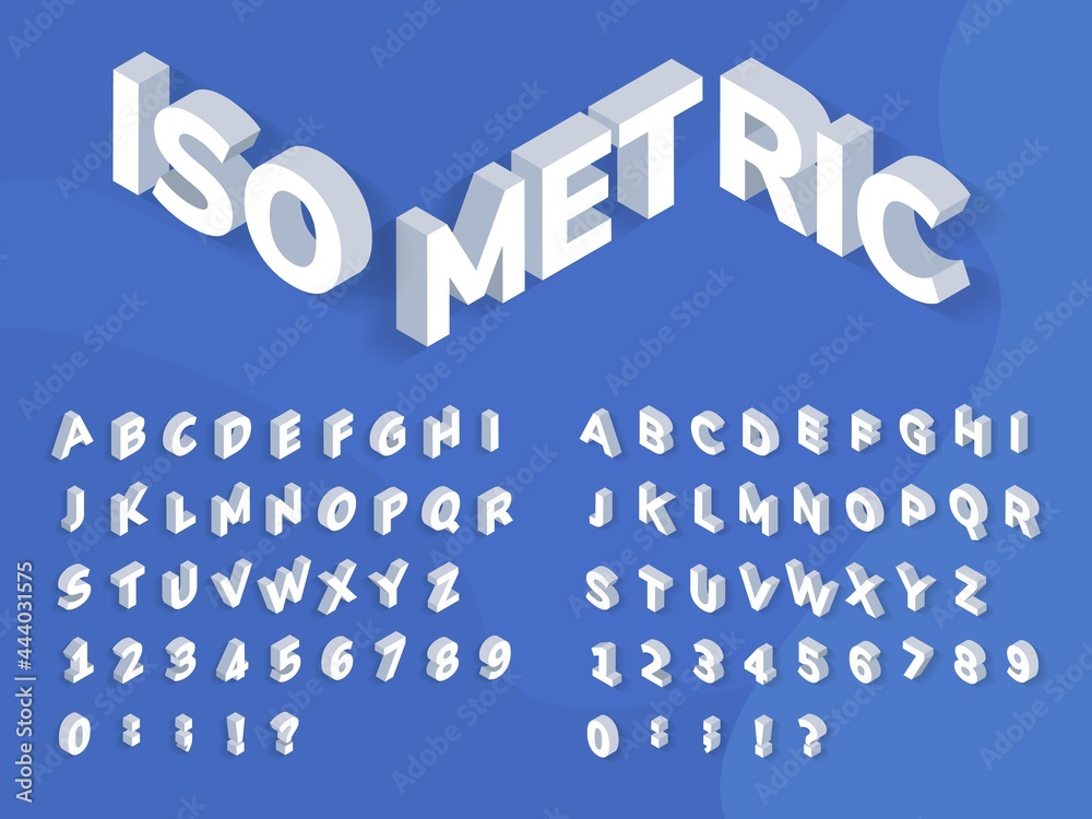 Fototapete isometric font. 3d perspective effect geometric typography. isometrical bold alphabet letters, numbe