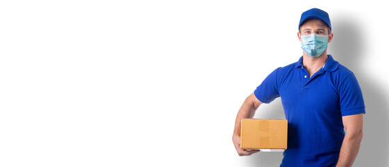 Delivery boy holding a mail box for ship to customer