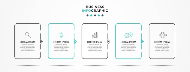 Naklejka na ściany i meble Vector infographic template with icons and 5 options or steps. Infographics for business concept. Can be used for presentations banner, workflow layout, process diagram, flow chart, info graph.