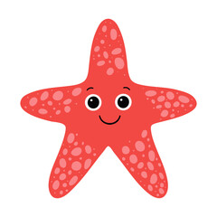 Red starfish cartoon illustration. Vector isolated on white background