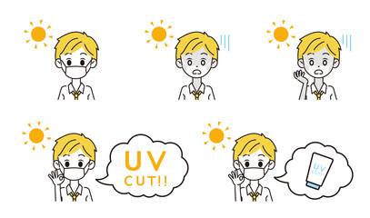 日焼け対策をする男性のイラスト