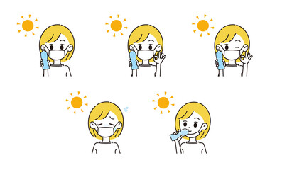 熱中症対策をする女性のイラスト