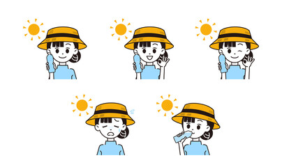 熱中症対策をする女性のイラスト