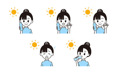 熱中症対策をする女性のイラスト
